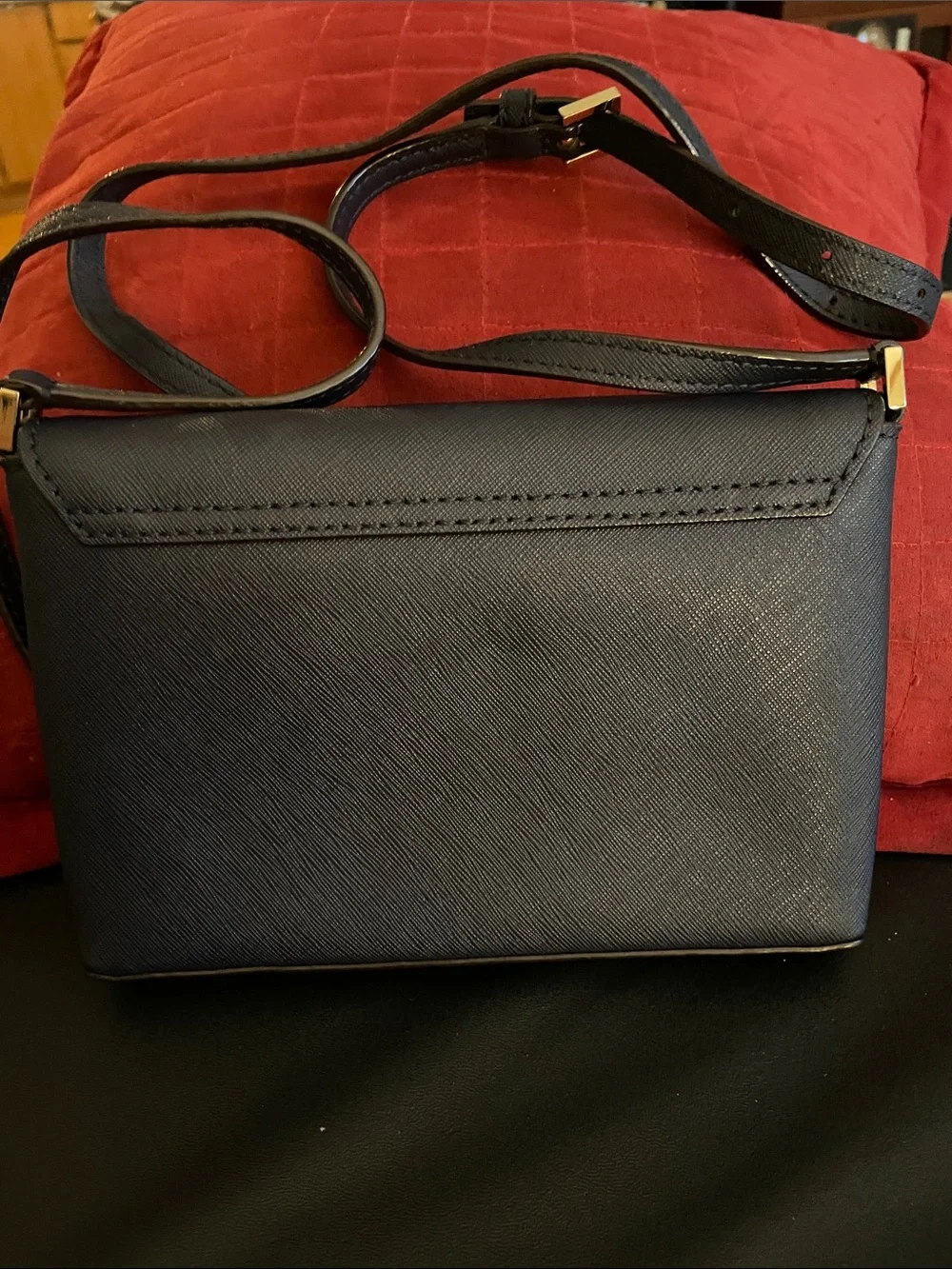 kate spade black leather crossbody with gold-tone medallion Adjustable Strap